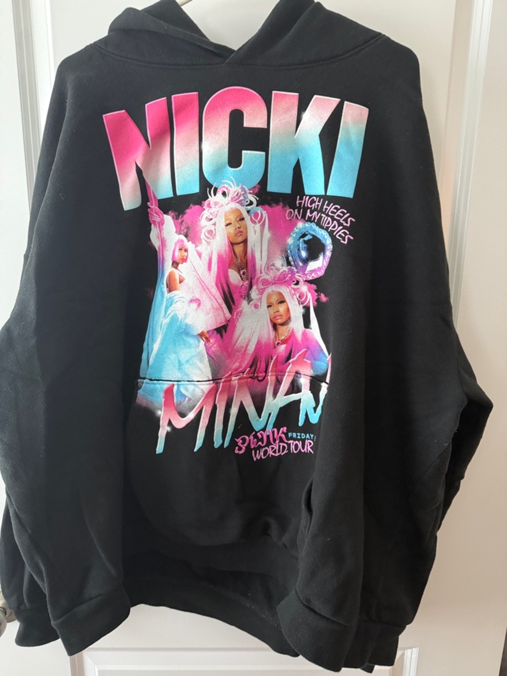 Nicki Minaj Graphic Hoodie in Black with Pink & Blue Print